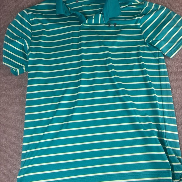 Under Armour Men's Striped Polo Shirts - Teal and Red - Picture 2 of 8